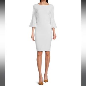 NWT - Calvin Klein 3/4 Bell Sleeve Boat Neck Sheath Dress - White - sz 10